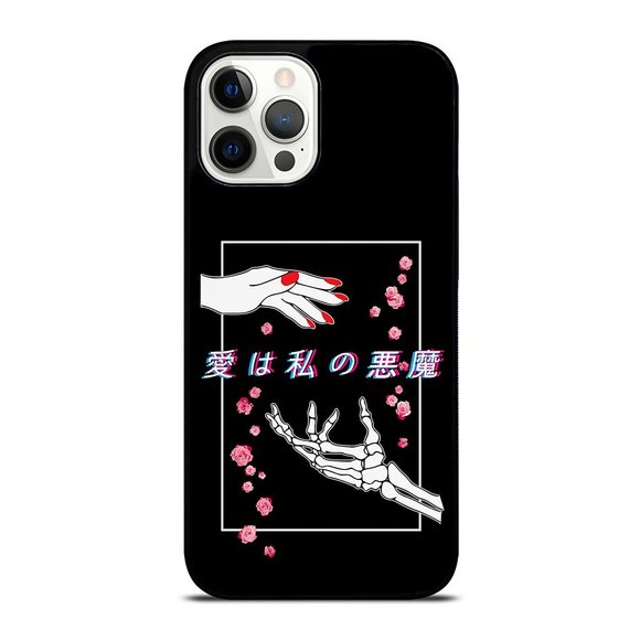 E-Girl Japanese Aesthetic Hand Skeleton Pink Roses Grunge iPhone Case - Picture 1 of 1